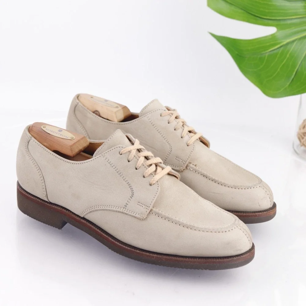 VTG USA Cole Haan Mens White Bucks Size 8.5 M Oxford Dress Shoes Vibram Gum Sole